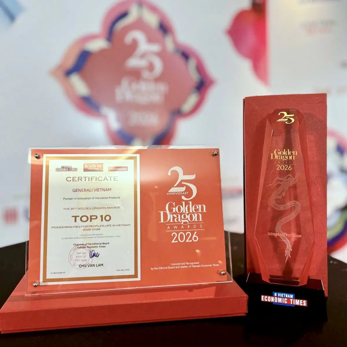 Công ty TNHH Bảo hiểm Nhân thọ Generali Việt Nam vừa được vinh danh tại Giải thưởng Rồng Vàng 2026 – Golden Dragon Awards 2026